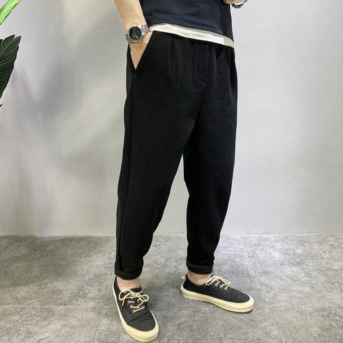 胡先生2025冬加绒加厚保暖黑色男士休闲裤简约百搭显瘦锥形哈伦裤
