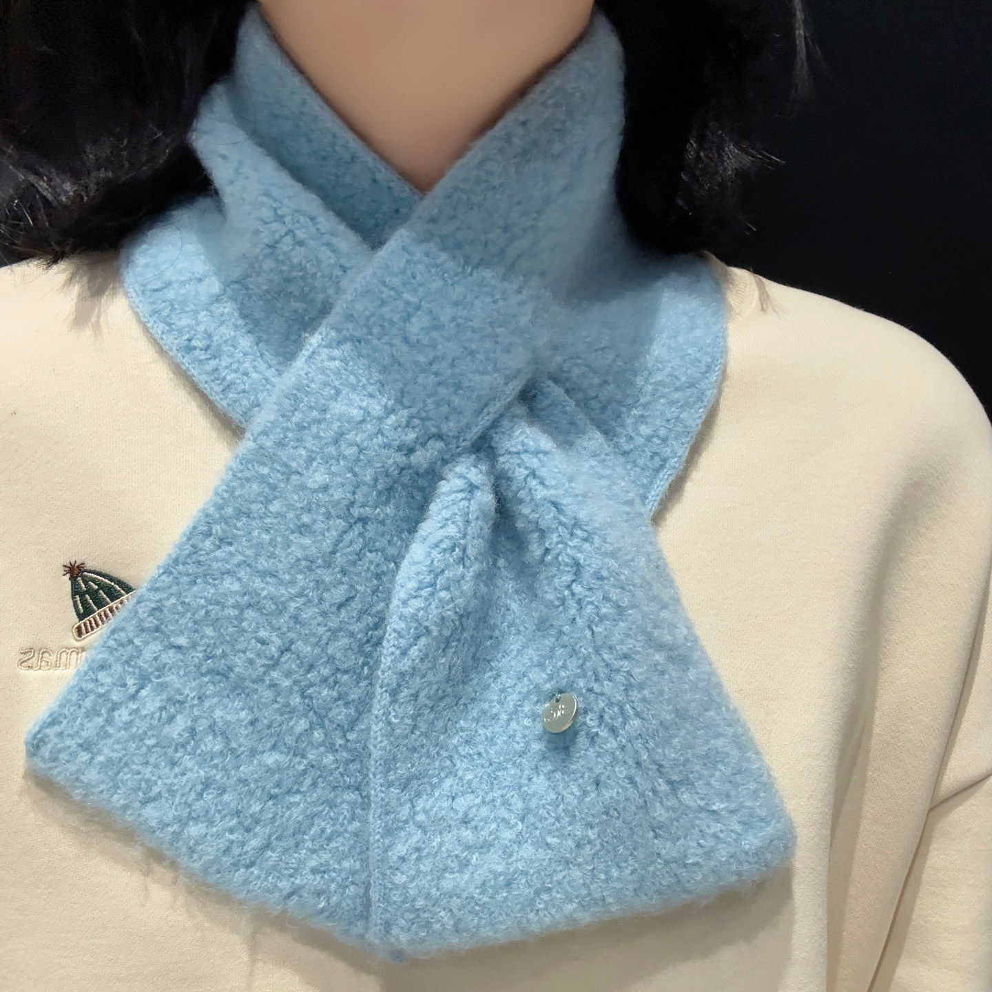 蓝色纯羊毛针织短款围巾女秋冬季韩版加厚保暖百搭护颈交叉围脖潮,服饰配件/皮带/帽子/围巾,围巾/丝巾/披肩,淘宝优惠券,粉丝福利购,淘宝优惠卷