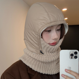 羽绒毛线帽子女秋冬季户外骑车针织帽子防寒帽防风护耳保暖雷锋帽