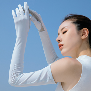 防晒手套夏季户外骑行防紫外线手臂套袖透气全指防滑开车冰丝袖女