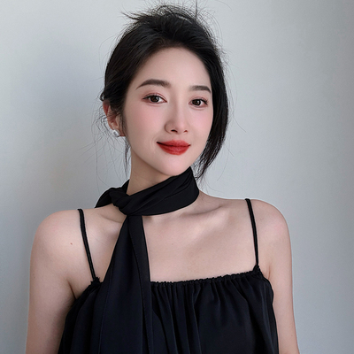 赵露思同款黑色丝巾长款轻薄纱巾