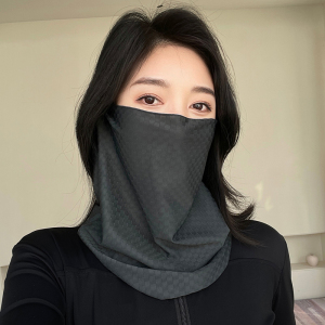 夏季遮全脸护颈一体防晒面罩女防紫外线面纱冰丝口罩男脖套格子