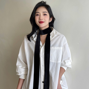 黑色丝绒丝带细窄长条小丝巾女发带绑包搭配衬衫脖子领带飘带装饰