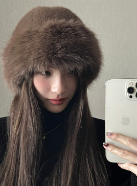 毛绒地主帽女秋冬新款防寒保暖帽子东北盆帽护耳帽显脸小渔夫帽潮