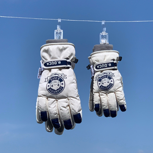 滑雪手套白色小黄鸭亲子儿童冬季 可爱加绒加厚防寒防水全指可触屏