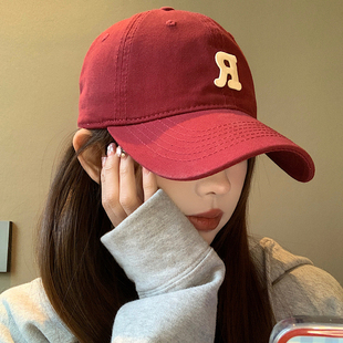 R字母韩版 街头百搭软顶棒球帽子女显脸小大头围学生弯檐鸭舌帽男