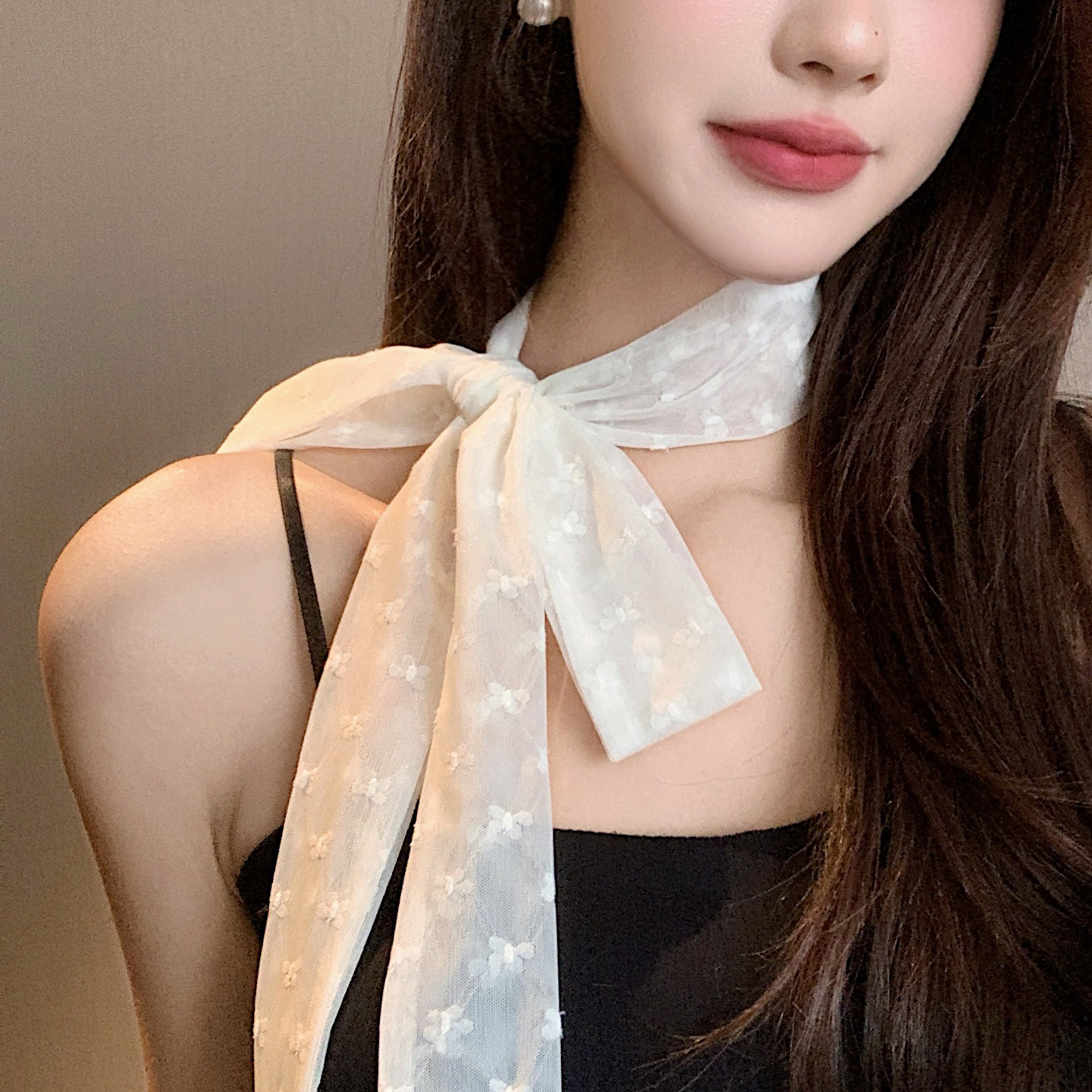 法式蝴蝶蕾丝高级感长条丝巾女护颈装饰小领巾多功能绑发飘带装饰,服饰配件/皮带/帽子/围巾,围巾/丝巾/披肩,淘宝优惠券,粉丝福利购,淘宝优惠卷