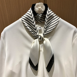 搭配衬衫 饰围巾薄款 护颈围脖 百搭装 黑白条纹小方巾丝巾女春秋夏季