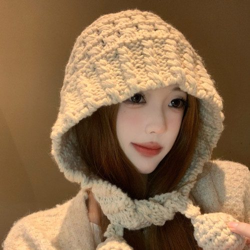 保暖护耳毛线帽子女秋冬季显脸小