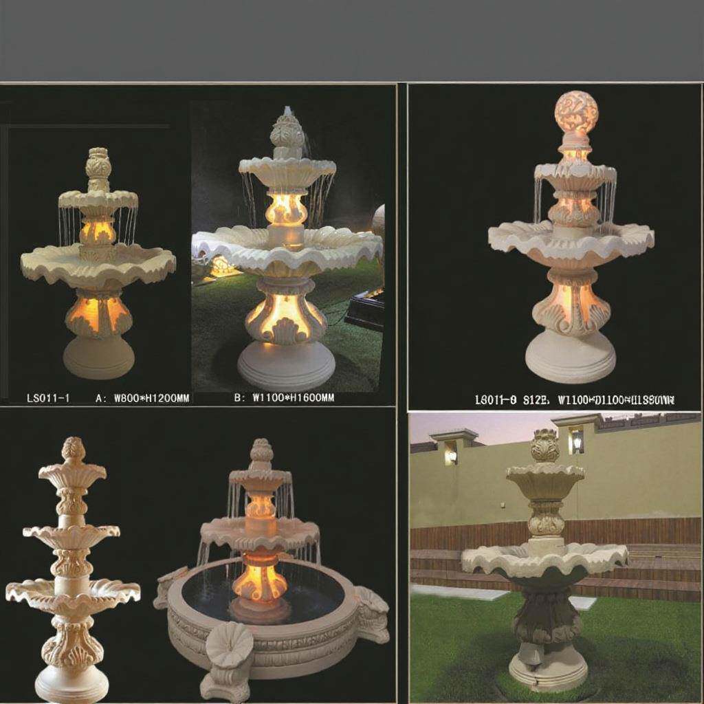 砂岩流水喷泉摆件树脂欧式园林鱼池造景喷泉欧式装灯盆内循环喷泉