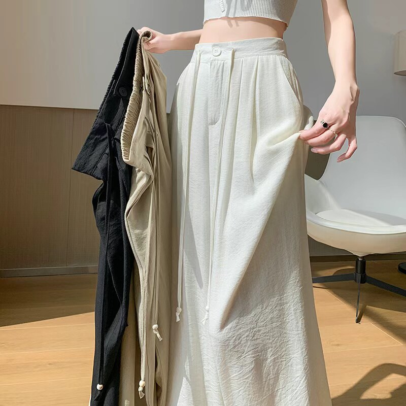 冰丝棉麻阔腿裤女夏天薄款亚麻裤子慵懒风宽松休闲垂感西装裤