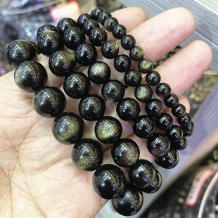 天然金曜石手链男士手串黑曜石金色单圈男女手链黑色秀气手链生日