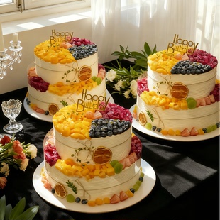 塑胶假蛋糕橱窗摆设样品 双层森系水果生日蛋糕模型仿真2026新款