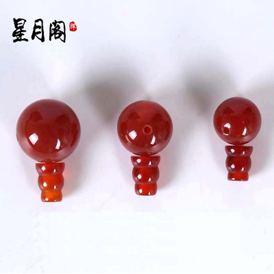 天然红玛瑙三通圆形星月手串佛头