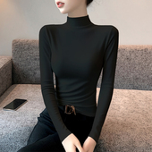 莫代尔半高领打底衫 t恤中领洋气上衣2025新款 女秋冬内搭修身 长袖