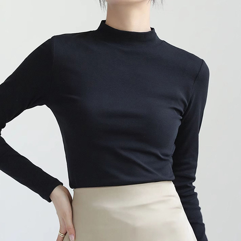 黑色半高领打底衫女内搭长袖2026春秋新款小立领正肩T恤针织上衣