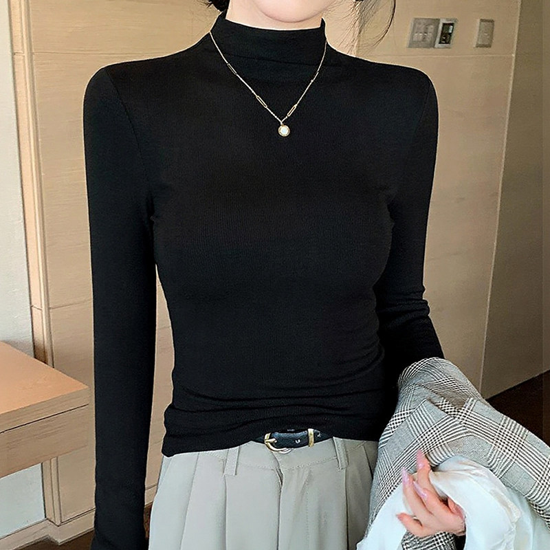 莫代尔半高领打底衫女秋冬内搭2025新款高级感女士可外穿磨毛上衣