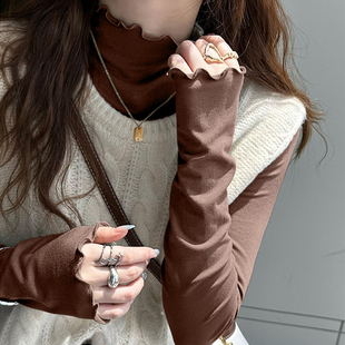 内搭可外穿洋气半高领打底衫 新款 t恤女春装 高级感小众木耳边长袖