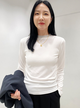 白色半高领打底衫女秋冬内搭修身长袖正肩小立领上衣叠穿中领T恤