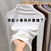 加厚长袖 白色半高领打底衫 女秋冬内搭修身 正肩高级感外穿中领上衣