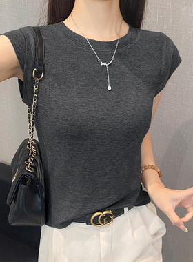 圆领飞飞袖设计感小众短袖t恤女夏季修身减龄洋气莫代尔无袖上衣