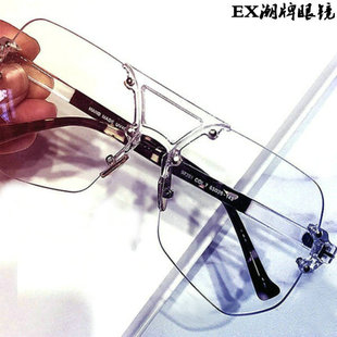 透明眼镜网红大壮同款 男士 无框太阳镜 大框个性 墨镜女潮2019新款
