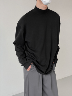 DAZO 半高领打底衫男纯色长袖T恤宽松百搭春秋季简约内搭上衣潮