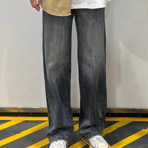 siiiend复古蓝色宽松直筒牛仔裤