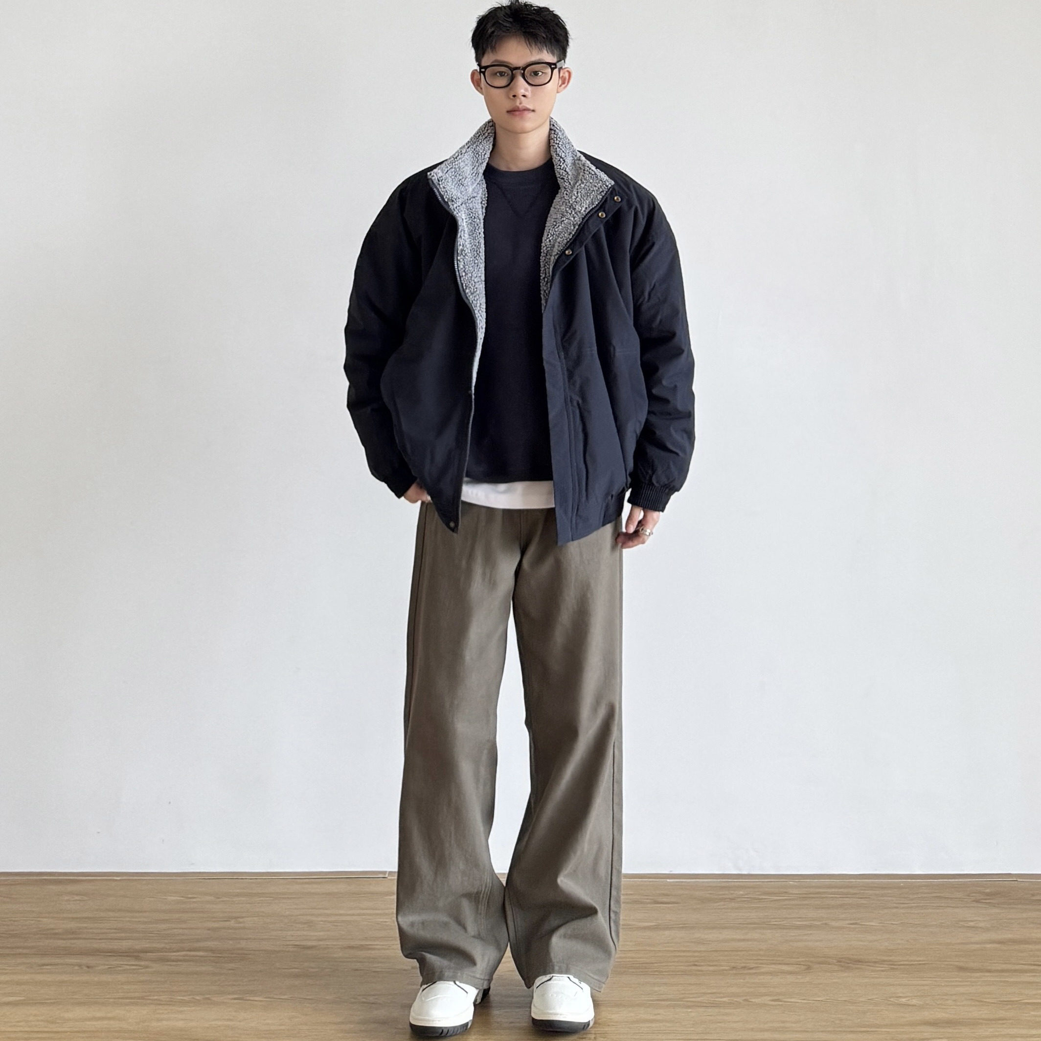SIIIEND日系立领Clean羊羔毛加厚复古夹克男冬装加绒保暖棉服外套