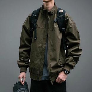 美式潮牌机能三防立领教练夹克男春秋户外纯色短款冲锋衣飞行外套