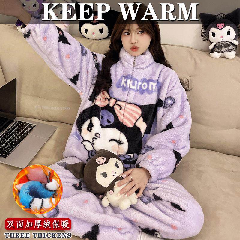 珊瑚绒睡衣秋冬款女加绒加厚甜美睡衣/家居服套装