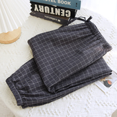 长裤 男士 春秋夏四季 纯棉束口休闲收口情侣女格子控家居裤 睡裤 薄款