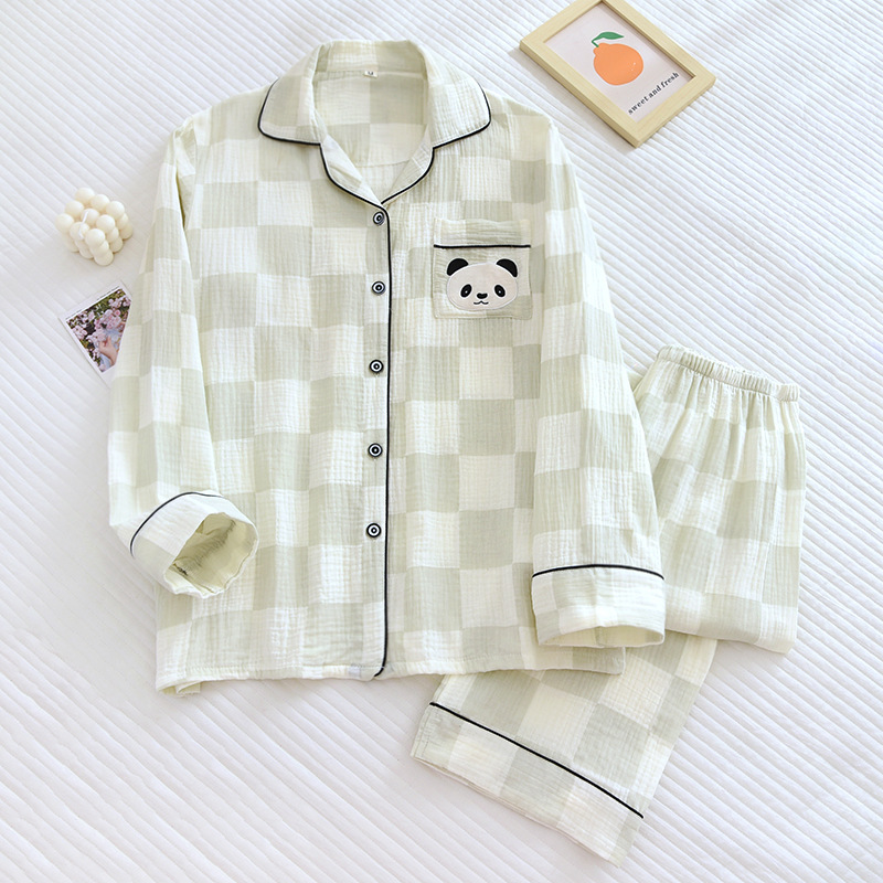 情侣纯棉绉纱布睡衣家居服套装