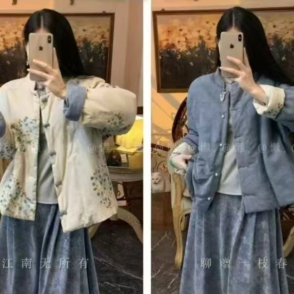 新中式撞色双两面穿外套冬装改良棉衣/棉服