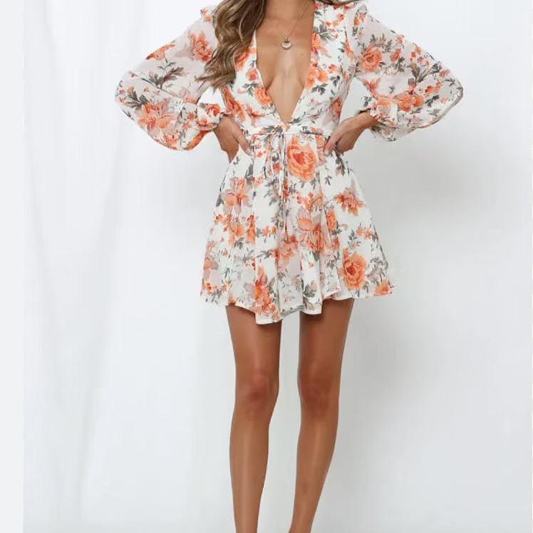 飞成家女装时尚气质修身显瘦雪纺v领海边三亚新马泰连衣裙222期