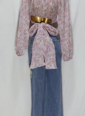 飞成家女装时尚气质修身性感LU/BE压褶雪纺长袖显瘦上衣01期