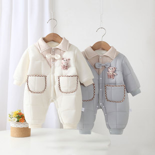 婴儿衣服男宝冬装薄棉外出婴幼儿夹棉连体衣外穿绅士秋冬超萌棉衣