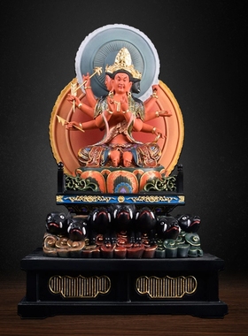 唐密木雕佛像彩绘摩利支天神像