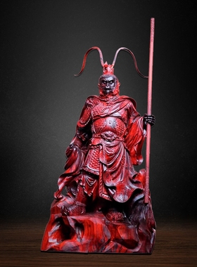 印度小叶紫檀斗战胜佛木雕大摆件