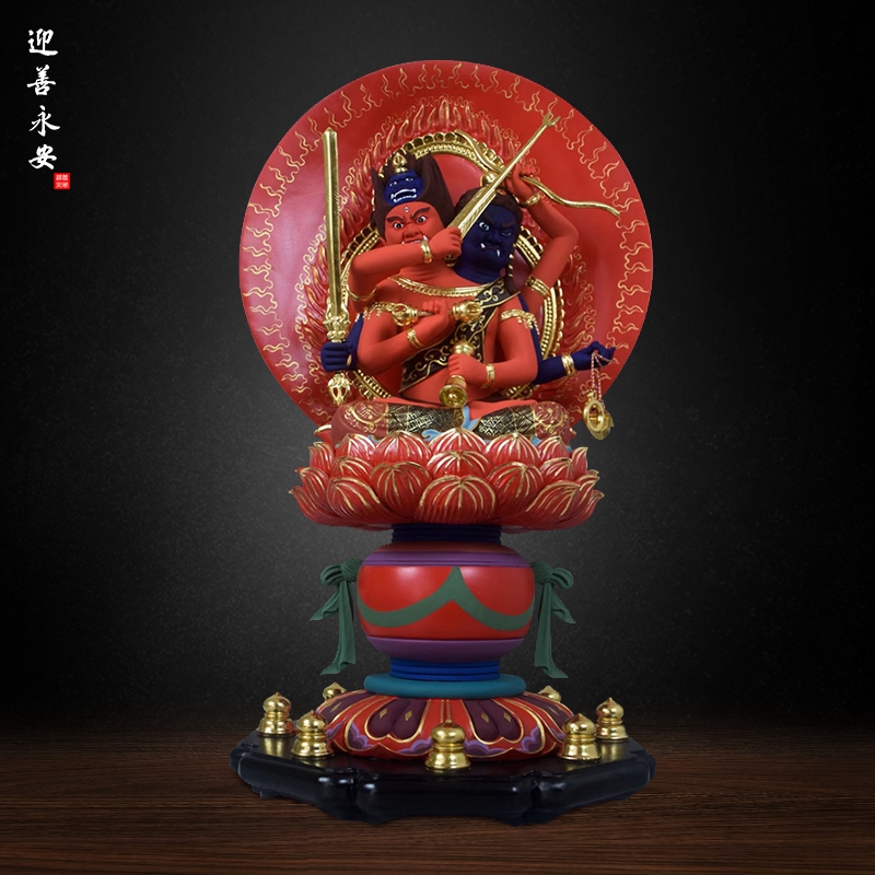双头爱染明王弗像彩绘香樟木摆件