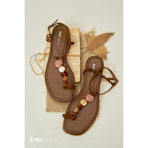 IORE理想矿石雨花石平底人字凉鞋