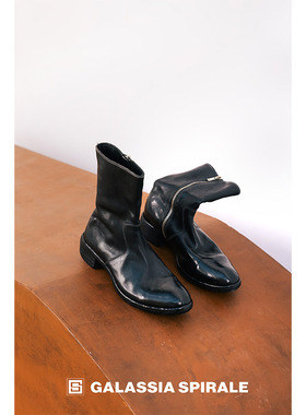 GLAS原创 工匠系列经典水洗马皮侧拉链圆头低跟短靴