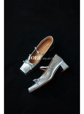 IORE理想矿石设计师原创2025春夏新款 蝴蝶结芭蕾玛丽珍粗跟单鞋