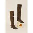 IORE理想矿石设计师原创 锋与圆 优雅轻松随性牛皮矮跟及膝靴长靴