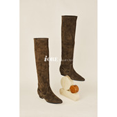 IORE理想矿石设计师原创 锋与圆 优雅轻松随性牛皮矮跟及膝靴长靴