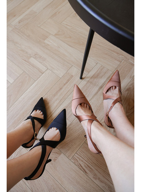 IORE理想矿石设计师原创气质真丝交叉带芭蕾高跟鞋女尖头细跟凉鞋