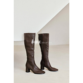 IORE理想矿石设计师原创 简约弹力羊皮侧拉链粗跟高跟及膝长靴