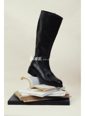 IORE理想矿石设计原创极简百搭水洗马皮侧拉链低跟骑士靴及膝长靴