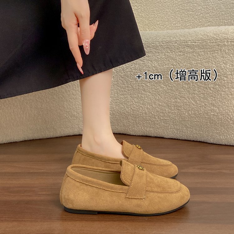 薄底磨砂乐福鞋女春秋轻便软底舒适小金花单鞋百搭平底一脚蹬女鞋