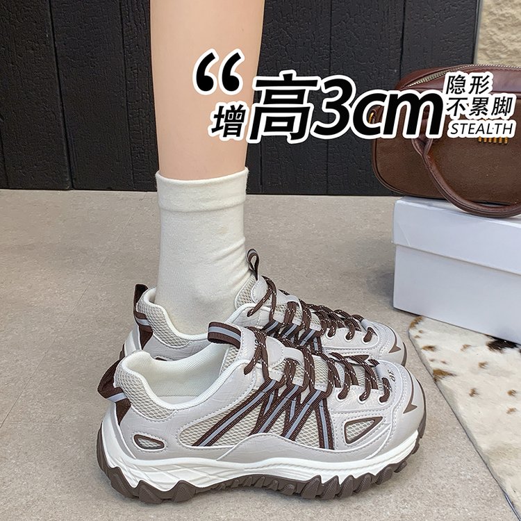 软底防滑徒步登山鞋女透气网布不闷脚增高厚底日常户外休闲运动鞋